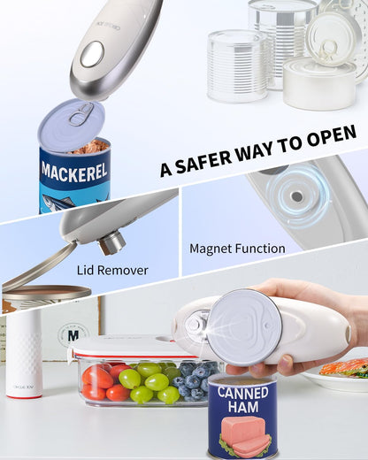 CIRCLE JOY Electric Can Opener, One-Touch Automatic Can Opening with Smooth Edges, Food Safety Handheld Battery-Operated Can Opener for Kitchen and Seniors, Black