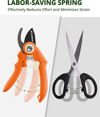 2pcs 6.5" Pruning Shears for Gardening, Ultra Sharp Garden Scissors for Precise Cuts, Stainless Steel Bonsai Clippers with Spring Loaded, 6.5 Inch Garden Shears (1pc Straight & 1pc Curved)