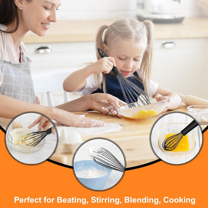 HOTEC 4 Pieces Silicone Whisks Set, Wire Balloon Whisks for cooking Egg Beater, Non-slip Handle Whisk for Non-stick Cookware Perfect for Cooking, Stirring, Beating and Blending (Multicolor)