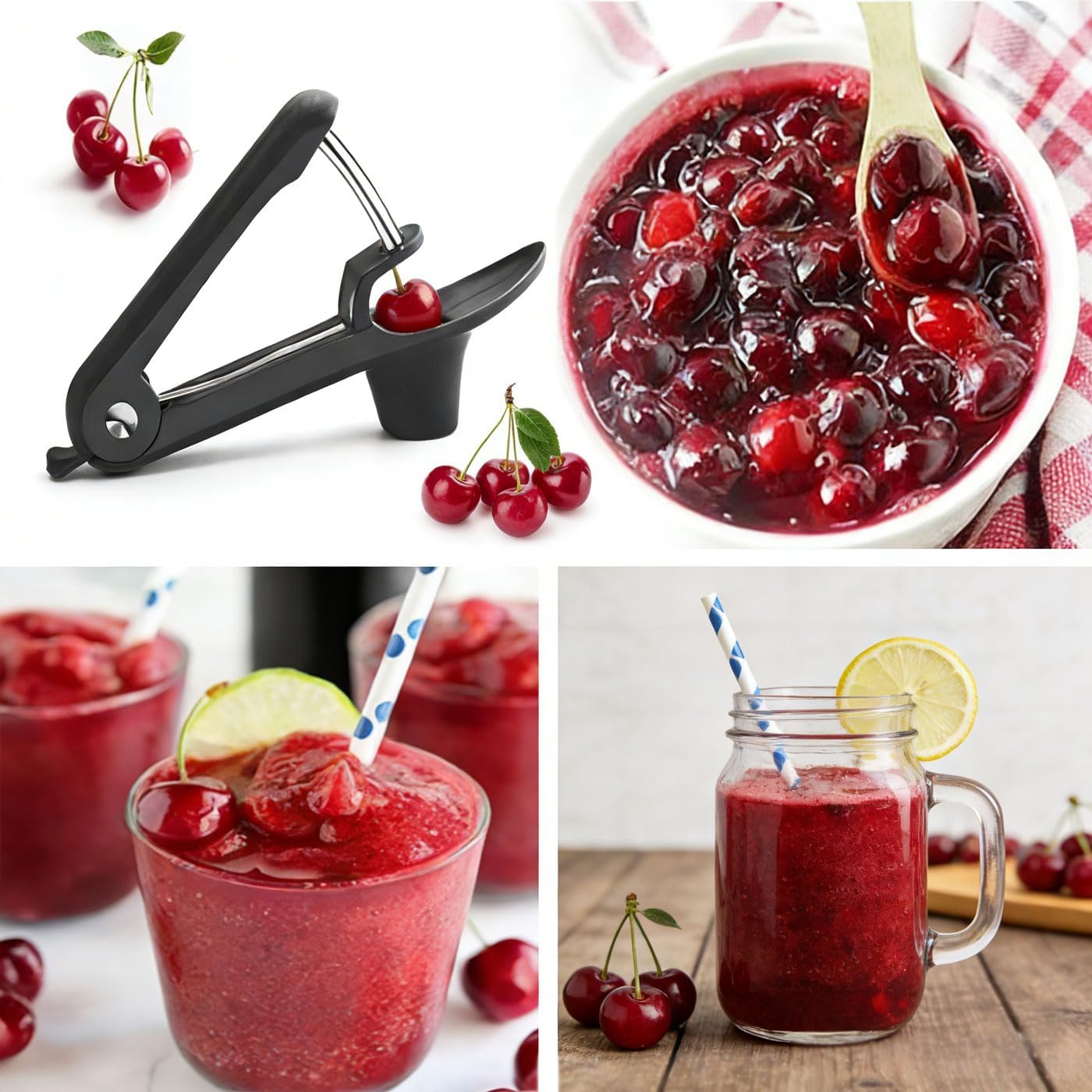 Cherry Olive Pitter Tool with Lock - Dishwasher Safe Single-Hand Operation Pit Remover for Easy Stone Removal & Juice Splatter Prevention