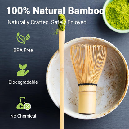SHONMISEN Bamboo Matcha Whisk Set -Matcha Whisk (Chasen),Whisk Holder(White),Sifter,Tea Scoop and Tea Spoon