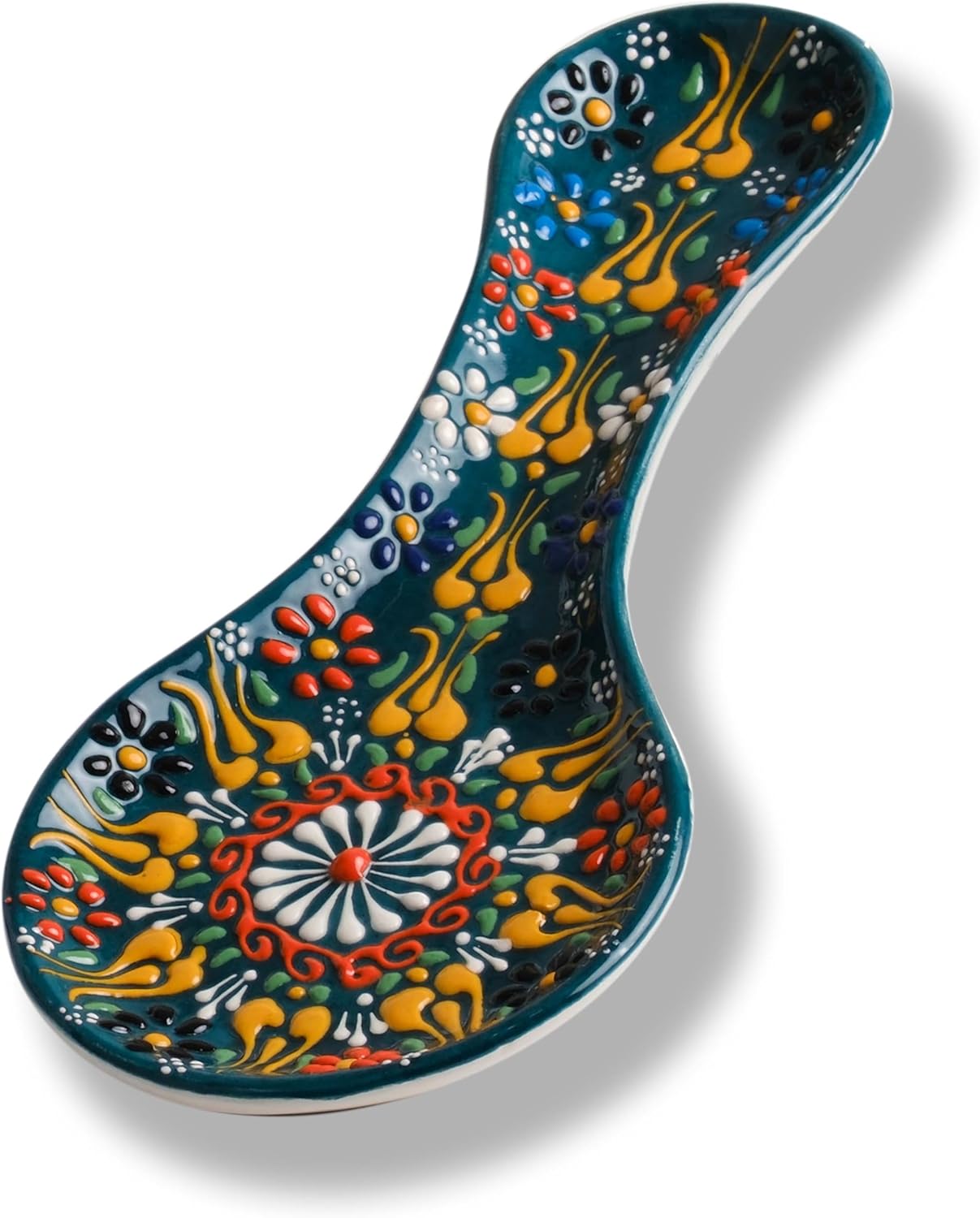 Handmade Spoon Rest, Ceramic Spoon Rest for Stove Top, 10" Spoon Rest for Kitchen Counter, Dishwasher Safe Spoon Holder for Stove, Housewarming Gifts Utensil Rest, Colorful Spoon Rests (Black)