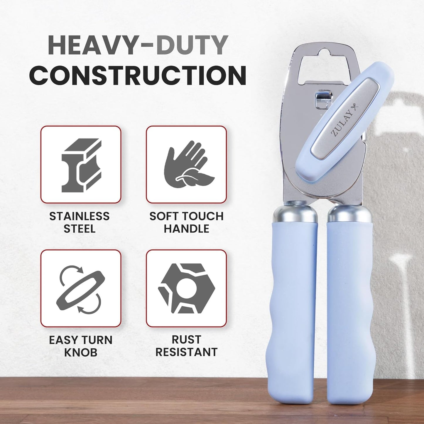 Zulay Kitchen Heavy Duty Stainless Steel Can Opener Manual with Bottle Opener - Rust Proof Manual Can Opener With Turn Knob & Comfy Soft Grip Handles - Cherry Red - Colors B