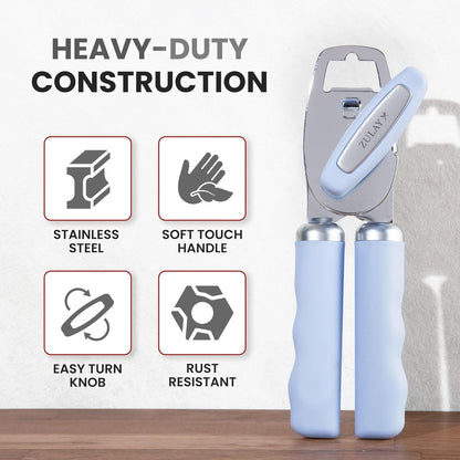 Zulay Kitchen Heavy Duty Stainless Steel Can Opener Manual with Bottle Opener - Rust Proof Manual Can Opener With Turn Knob & Comfy Soft Grip Handles - Cherry Red - Colors B