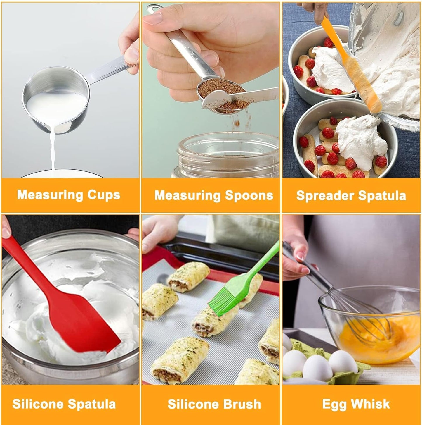 WEPSEN 5-Speed Electric Hand Mixer, 4 Large Mixing Bowls Set, Handheld Mixers with Whisks Beater, Stainless Steel Metal Nesting Bowl Measuring Cups Spoons Kitchen Cake Blender for Baking Supplies