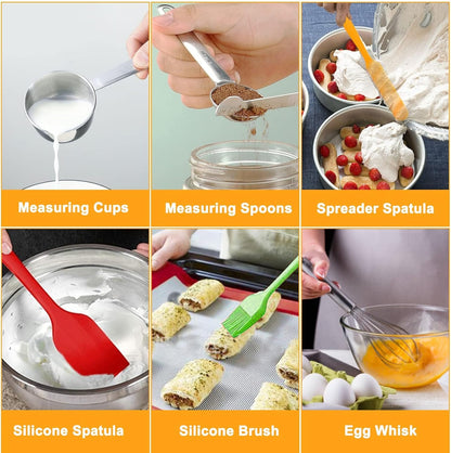 WEPSEN 5-Speed Electric Hand Mixer, 4 Large Mixing Bowls Set, Handheld Mixers with Whisks Beater, Stainless Steel Metal Nesting Bowl Measuring Cups Spoons Kitchen Cake Blender for Baking Supplies