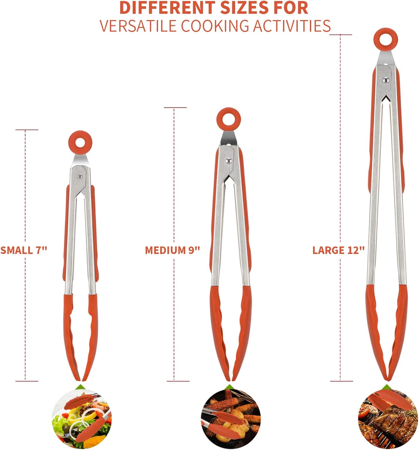 600ºF Heat Resistant Kitchen Tongs: U-Taste 7/9/12 inch Silicone Cooking Tong Set with Non Stick Rubber Tips and Silicon Coated 18/8 Stainless Steel Handle for Serving Grilling Salad(Midnight Blue)
