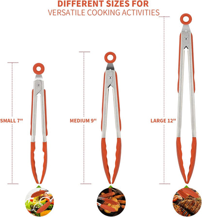 600ºF Heat Resistant Kitchen Tongs: U-Taste 7/9/12 inch Silicone Cooking Tong Set with Non Stick Rubber Tips and Silicon Coated 18/8 Stainless Steel Handle for Serving Grilling Salad(Midnight Blue)