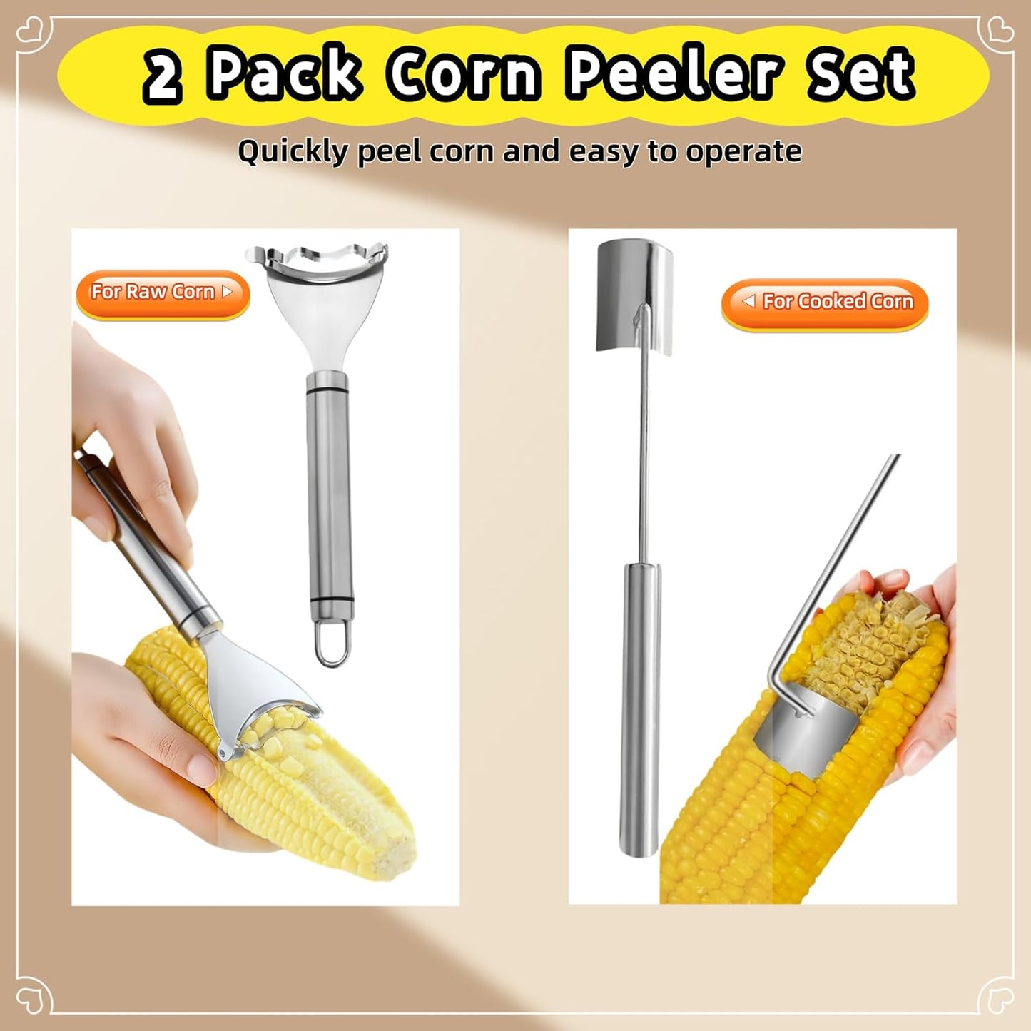 Corn Peeler 2PCS Stainless Steel Corn Peeler and Stripper Tool for quickly separating corn kernels,Ideal Gadget Tool for corn on the cob