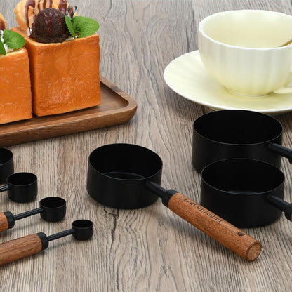 Gold Measuring Cups and Spoons Set with Fragrant Wood Handle, Measuring Cups, Metal Measuring Spoons and Measuring Cup Set for Cooking & Baking, Set of 8 pcs