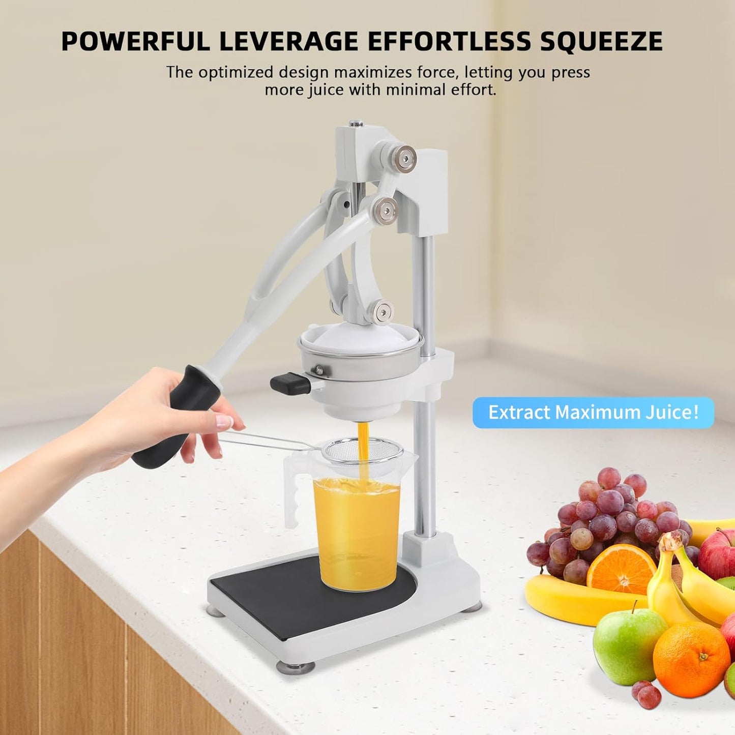 Manual Juicer & Heavy Duty Hand Press Juicer, Cast Iron Citrus Juicer Squeezer with Stable Base, Commercial Grade Manual Press for Orange Lemon Lime Grapefruit and Pomegranate, Easy to Clean and Use