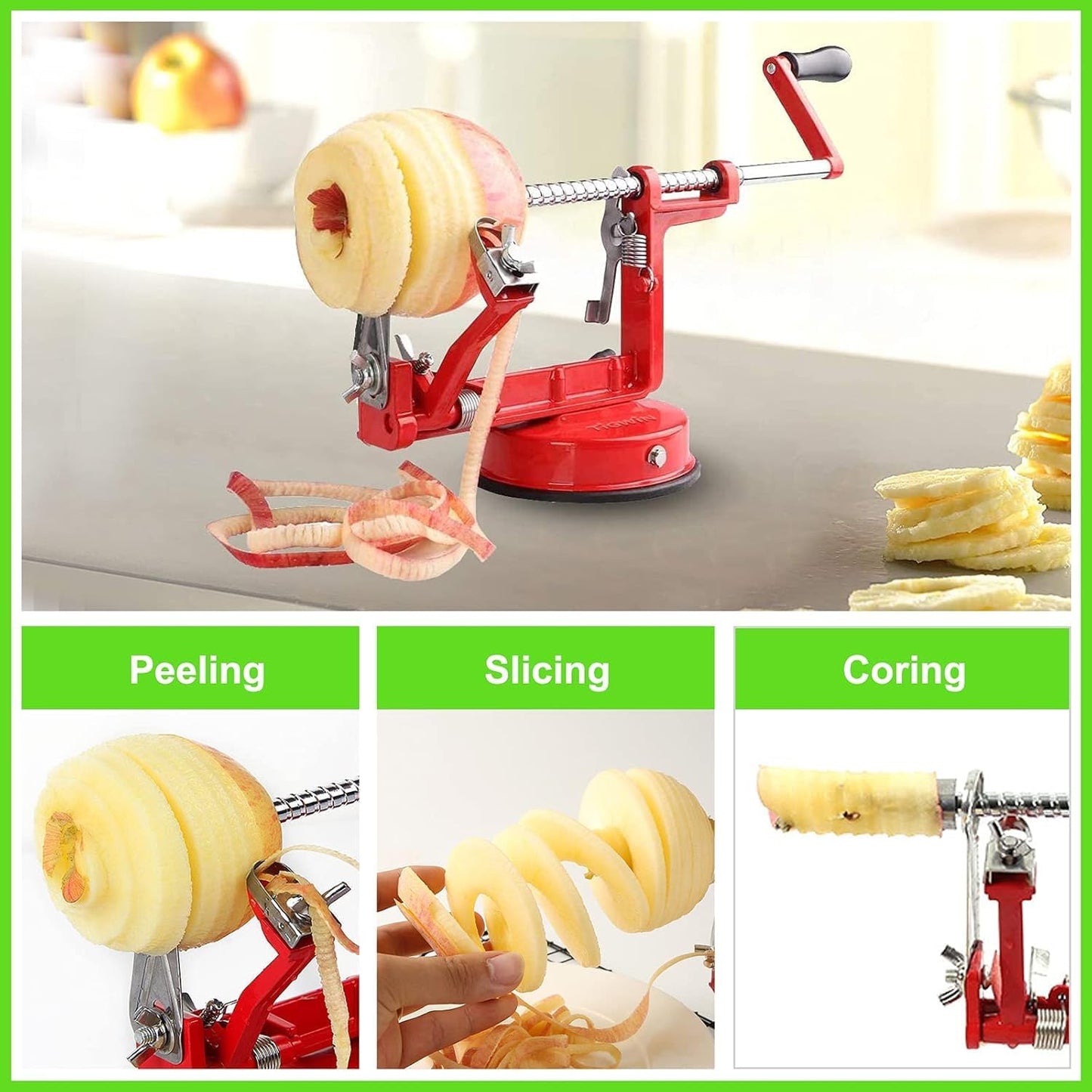Apple Peeler Corer, Hand-Cranking Stainless Steel Apple Peeler Slicer Corer with Blades and Powerful Suction Base for Apples Pears Potato