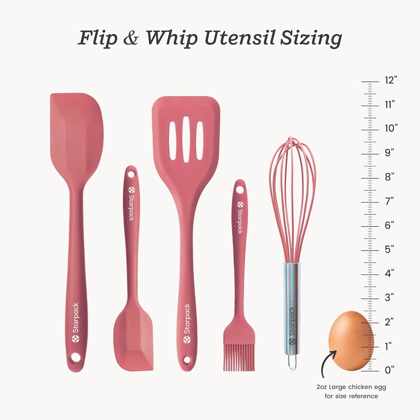 Starpack 'Flip & Whip' Premium Silicone Baking Utensils Set (5 Pcs) - 10" Green Cooking Utensils with Large and Small Spatulas, Whisk and Basting Brush - Heat Resistant to 600°F - Baking Tool Set