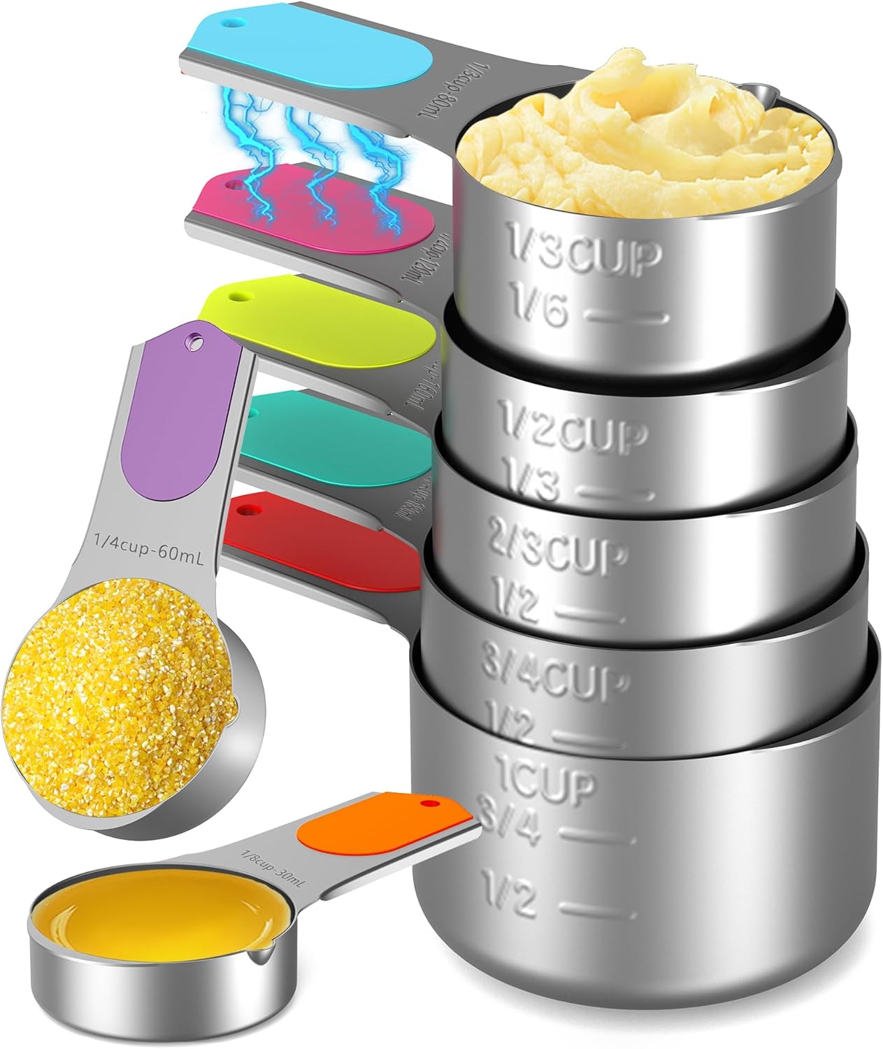 Magnetic Measuring Cups Set of 5, Stainless Steel Nesting Measuring Cups with Easy to Read Markings, Kitchen Gadgets for Cooking & Baking