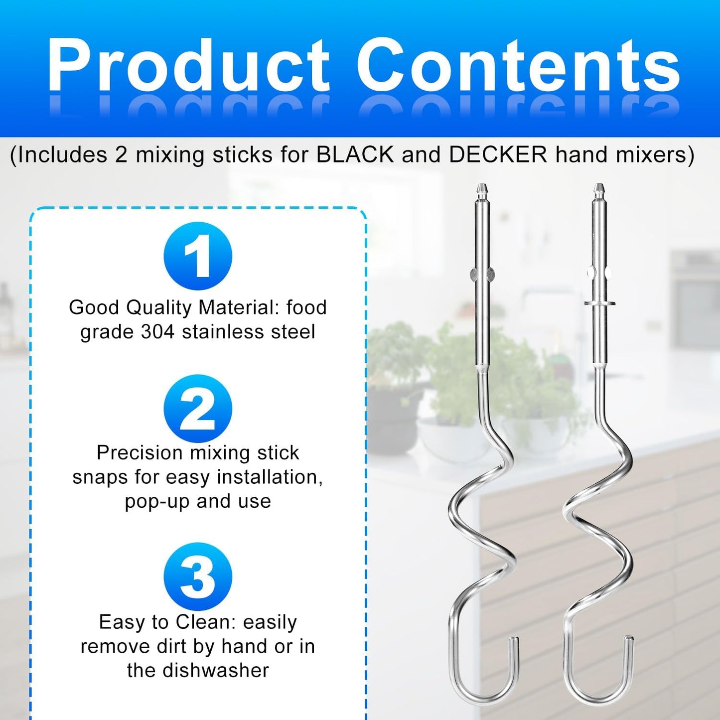 2pcs Hand Mixer Beaters Attachments Compatible with BLACK & DECKER, Universal Stainless Steel Electric Hand Mixer Whisk Replacement for Cooking and Baking