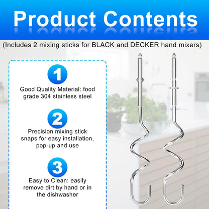 2pcs Hand Mixer Beaters Attachments Compatible with BLACK & DECKER, Universal Stainless Steel Electric Hand Mixer Whisk Replacement for Cooking and Baking