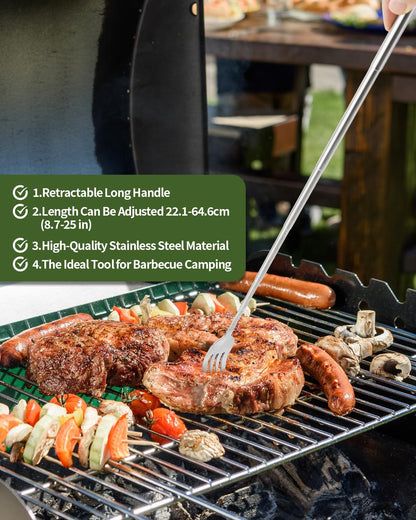 2 PCS Extendable Spoon, Telescopic Stainless Steel Spoon Set, Expandable Extension Spoon to 25 In Tableware, for BBQ Dinner Fruit Dessert