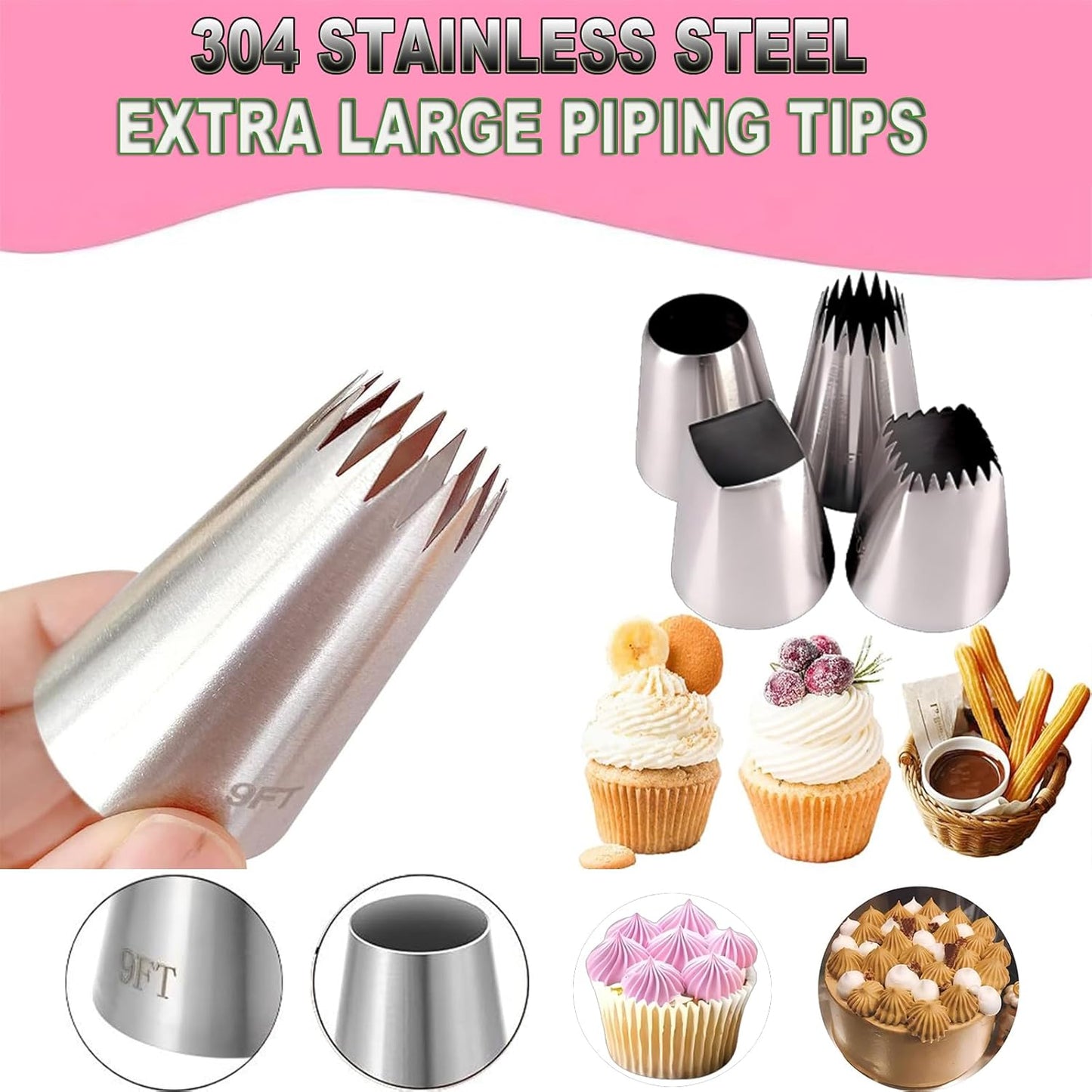 8 Pcs Rose Flower Piping Tips Set,Petal Icing Tips,PipingRose Nozzle,Stainless Steel Cake Decorating Pastry Tools, for CakeDecorating,with A Cleaning Brush (Rose-8pcs)
