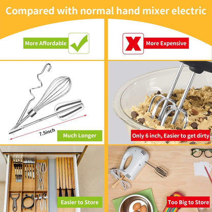 homicozy 3-Piece Stainless Steel Hand Mixer Attachment Set - Whisk, Dough Hook, Egg Beater for Drills - Dishwasher Safe, 9.8 Inch (Drill Not Included) (9.8inch)