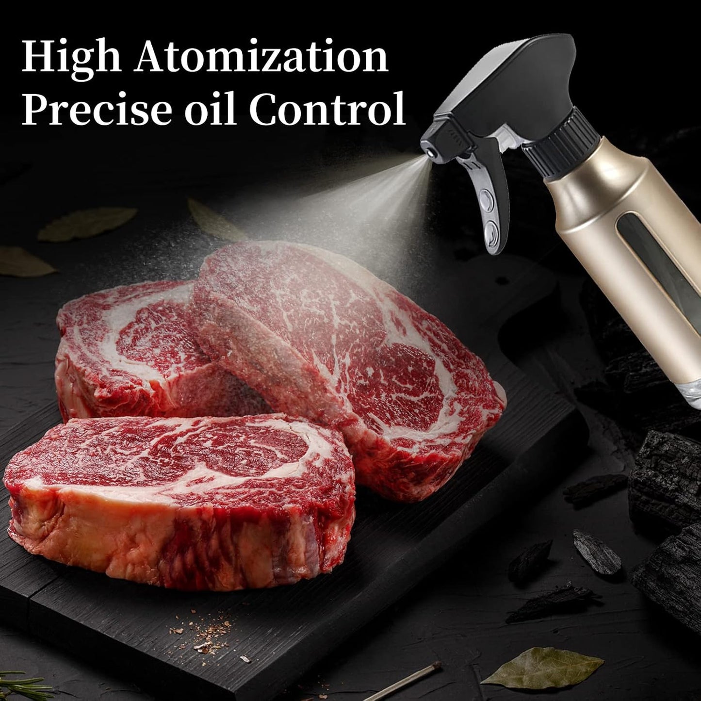 Oil Sprayer for Cooking,Stainless Steel Olive Oil Mister for Air Fryer Black Nozzel Dispenser Bottles Fat Reduction Glass Oil Control Spray Pot 6.35oz(180ml) Capacity