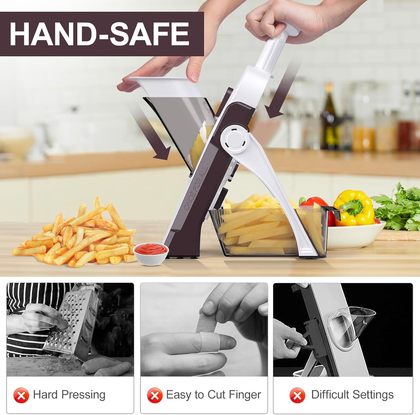 5 in 1 Safe Mandoline Slicer for Kitchen, Safe Vegetable Chopper, Paring Knife, Adjustable Thickness, Easy to Clean, Vegetable Slicer, Slicing, Strips, Shredding, Dicing,Chop (Tropical Orange)