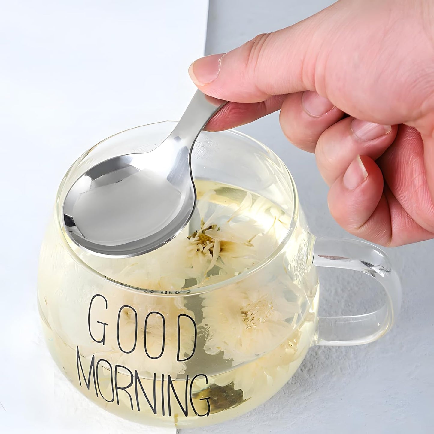 5PCS Short Handle Spoon, Stainless Steel Mini Spoons Thickened Small Round Spoon For Salt Condiments Dessert Tea Coffee (Black)