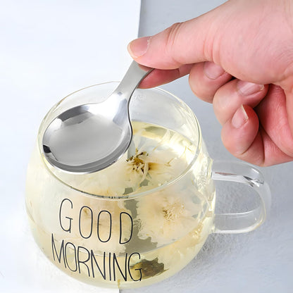 5PCS Short Handle Spoon, Stainless Steel Mini Spoons Thickened Small Round Spoon For Salt Condiments Dessert Tea Coffee (Black)