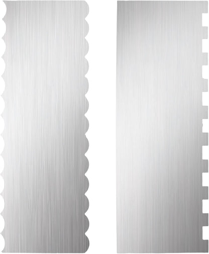 Luomorgo 2 Pack Stainless Steel Cake Scraper - 8.6 Inch Double Patterned Sides for Butter Cream, Mousse & Fondant Smoothing Decorating Comb, Edge Smoother & Frosting Tool