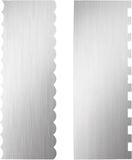 Luomorgo 2 Pack Stainless Steel Cake Scraper - 8.6 Inch Double Patterned Sides for Butter Cream, Mousse & Fondant Smoothing Decorating Comb, Edge Smoother & Frosting Tool