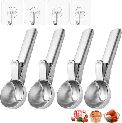 Ice Cream Scoop,Portable Stainless Steel Ice Cream Scoop with Trigger and Comfortable Handle,Dishwasher Safe,DIY Ice Cream,Gelato,Sorbet,Cake Batter (1p-silver)
