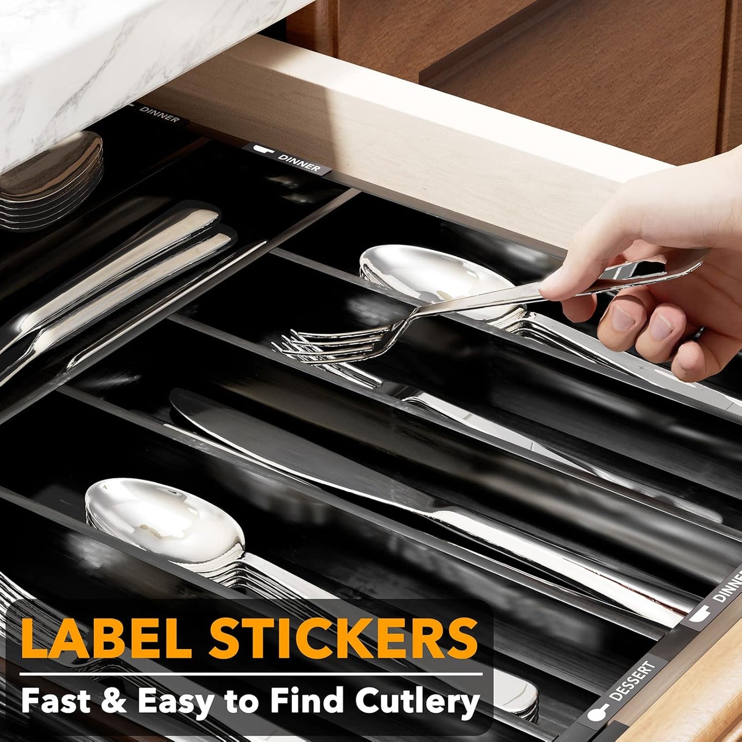 SpaceAid Bamboo Silverware Drawer Organizer with Labels, Kitchen Utensil Expandable Tray Holder Organizer for Flatware, Cutlery, Spoon and Knives Drawer Storage Organization (Natural, 10 Slots)