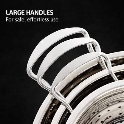 OVENTE Mixing Bowl Set with Lids, 3-Piece Stainless Steel Nesting Bowls for Easy Food Storage, Stackable Design, Kitchen Essential for Baking, Cooking and Prepping, Size 5, 3.5, 1.5QT, Silver BM46333S