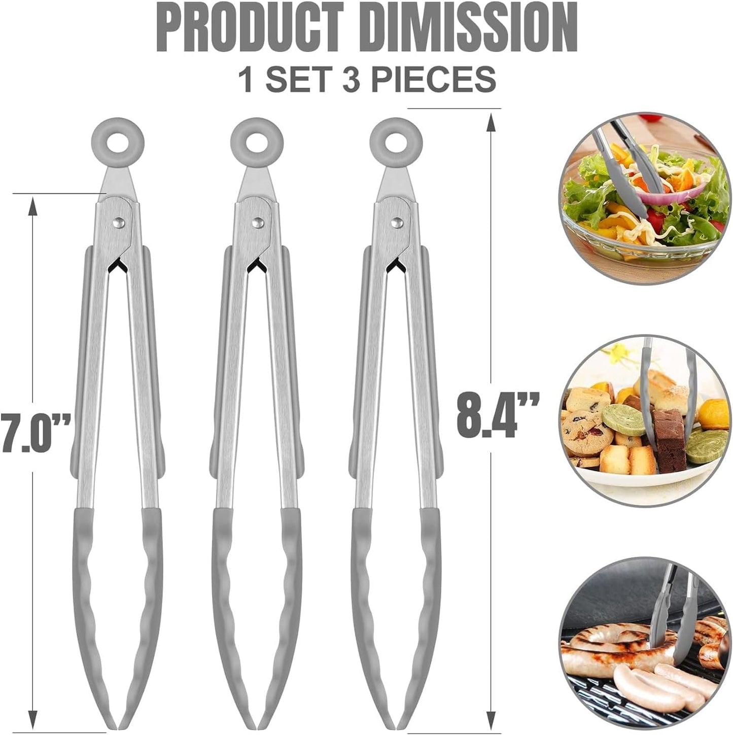 Hotec Silicone Kitchen Tongs for Cooking 9-Inch Serving Tongs with Silicone Tips, Set of 3 (Gradient Blue)