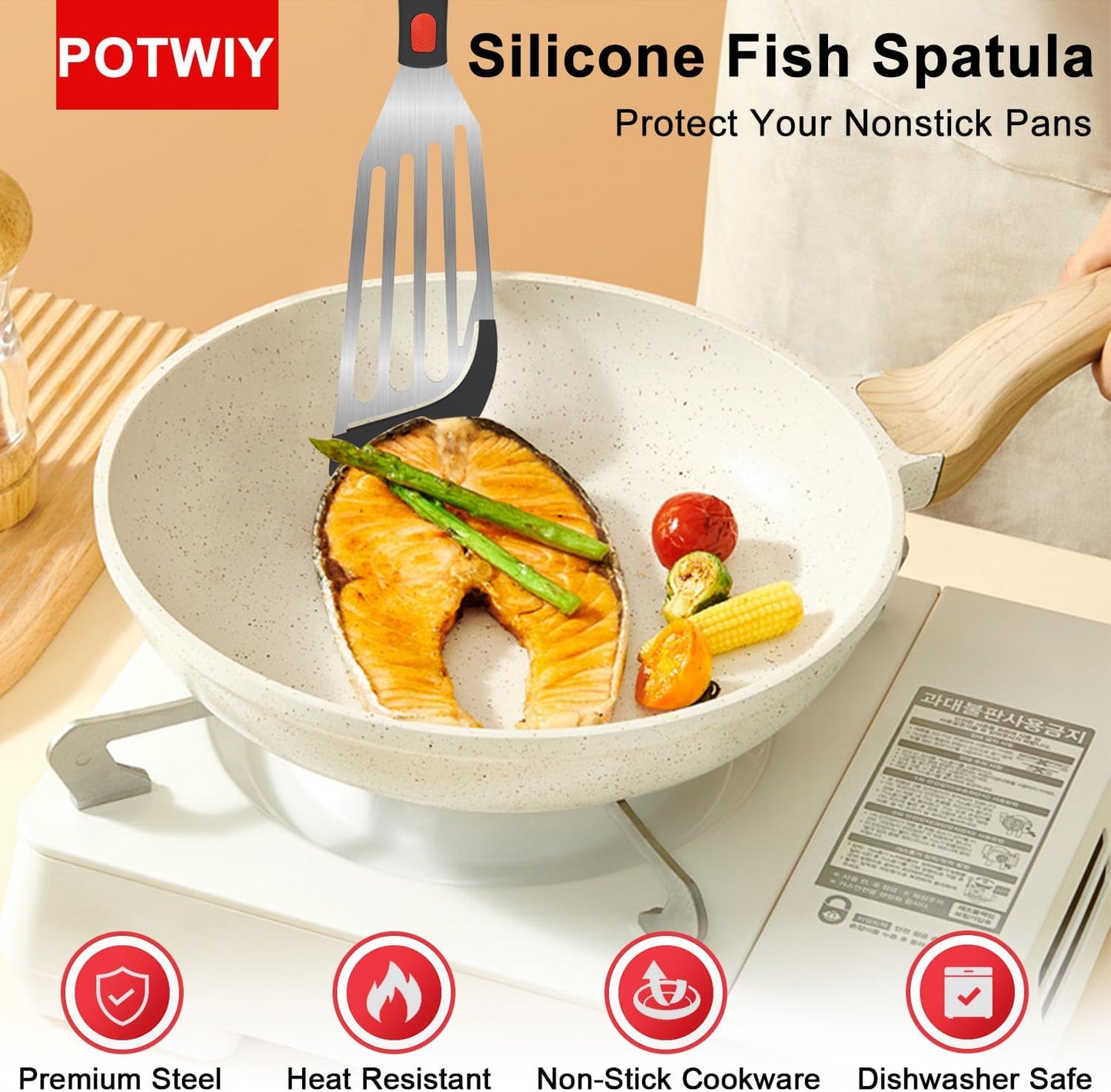 Silicone Fish Spatula Set of 2, Fish Spatulas for Nonstick Cookware with Heat Resistant Silicone Edge and Handle, Kitchen Flexible Slotted Turner for Cooking Egg, Pancake (Black)