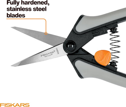 Fiskars 6" Pruning Scissors for Flowers, Buds, Weeds and Small Plants, Garden Snips with Resin Resistant Nonstick Stainless Steel Blades, Gardening Trimmers with Comfortable Handle