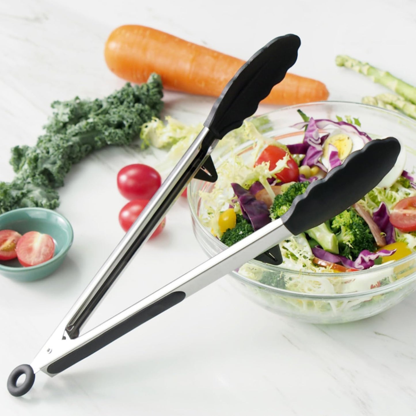Silicone Kitchen Tongs, 3Pcs Tongs for Cooking with Silicone Tips, Food Grade Small Tongs, Mini Serving Tongs for BBQ Salad, Green, 7"+9"+12"