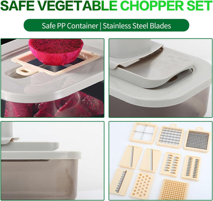Vegetable Chopper with Container, Alligator Veggie Chopper Manual, Full-Set Vegetable Chopper, 9 in 1 Time-Saving Kitchen Gadgets, Verduras Picadora