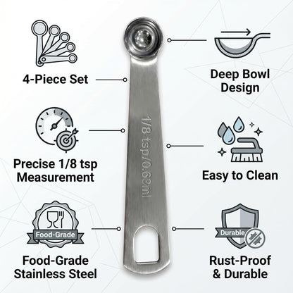 4 PCS 1/8 Teaspoon Measuring Spoon,Stainless Steel Mini Single Scoop,0.63mL Kitchen Tool for Home Cooks and Baking Kits