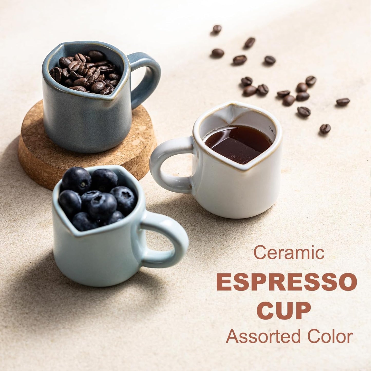 Espresso Cups Ceramic, 200ML Espresso Measuring Cup with Handle, Expresso Shots Cups with Scale, Espresso Accessories, White