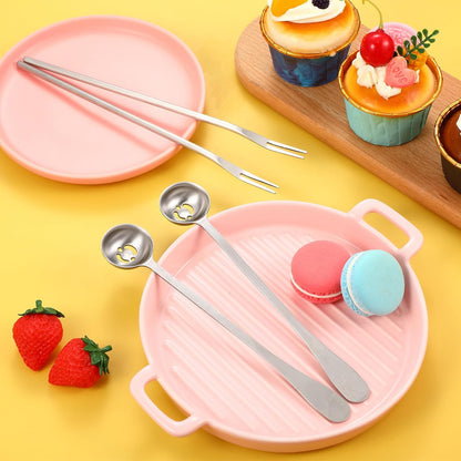 Didaey 4 Pcs Pickle Fork and Olive Spoon Strainer Set Stainless Steel Long Handle Pick Jar Serving Spoon with Drain Hole Prong for Onion Cucumber Arugula(Classic Style)