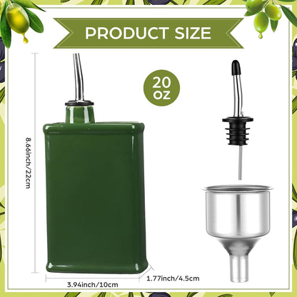 Potchen 20 oz Ceramic Olive Oil Dispenser Bottle Green Olive Oil Dispenser Large Capacity Vinegar Cruet with Stainless Steel Spout for Storage Vinegar, Coffee Syrups and Other Liquids