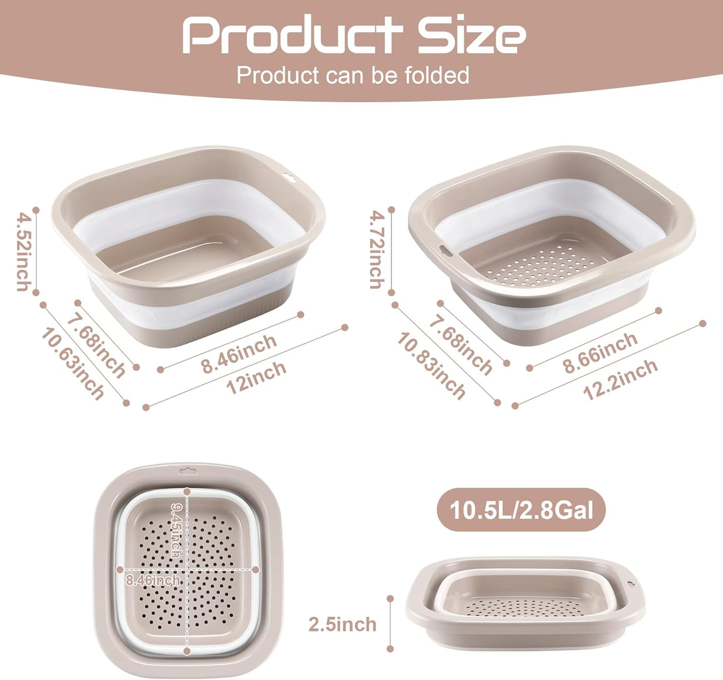 SINGARO 1.5 Gal (5.5L) Collapsible Dish Basin with Drain Basket Colanders, Multiuse Double-Layer Foldable Strainers Sink Tub, Collapsible Wash Basin Pan, Plastic Tubs, Dishpan, Kitchen Sink, Green