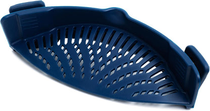 Fox Run Silicone Clip On Pot Strainer, Navy Kitchen Strainer For Pots, Pans and Bowls
