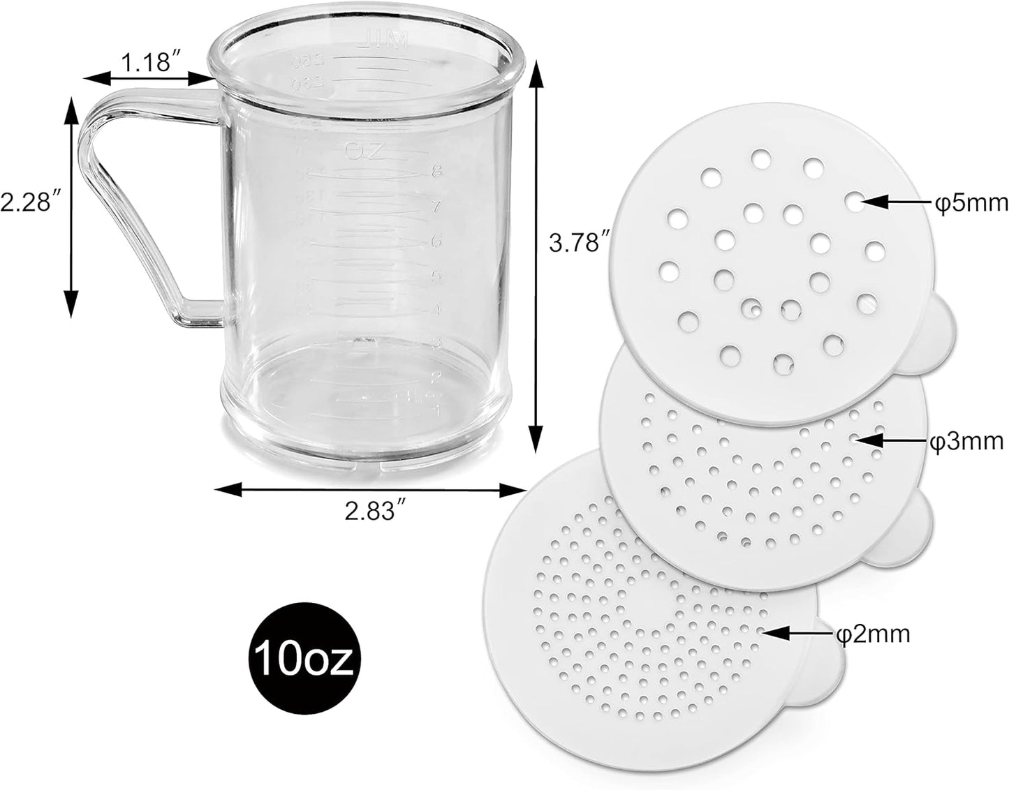 New Star Foodservice 22513 Polycarbonate Plastic Dredge Shaker with 3 Snap-on Lids, Seasoning Sugar Spice Pepper Shaker, 10 OZ