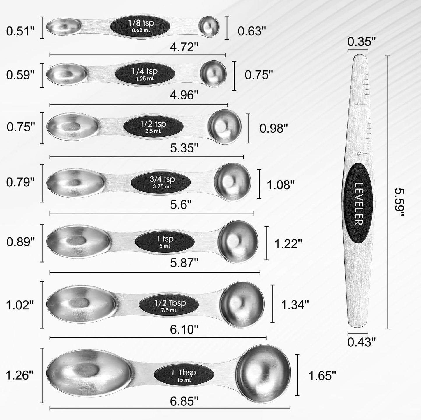 Pack of 8 Stainless Steel Magnetic Measuring Spoons Set, Cordless Handheld, Lightweight, Double Run Time for Lawn 1