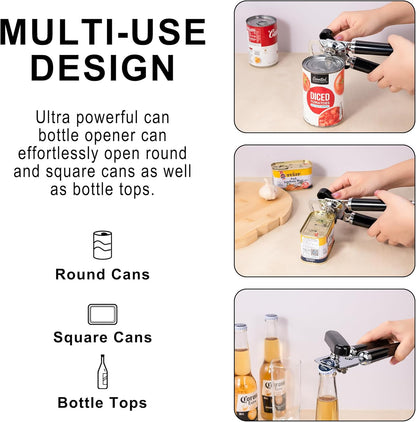 Urbanstrive XL Large Heavy Duty Can Opener Manual Smooth Edge, Hand Held Can Openers for Seniors, Stainless Steel, Comfortable Handle, Built-in Bottle Opener, 8.66 inch (Red)