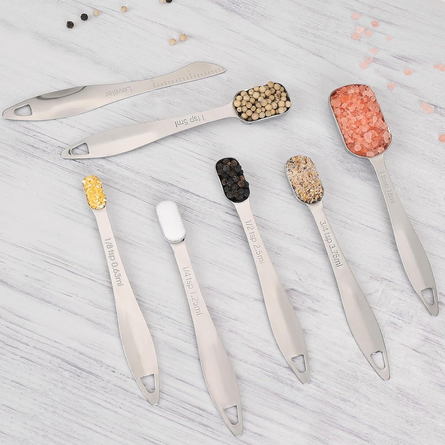 Accmor Stainless Steel Measuring Spoons Set of 7, Nesting Measuring Tool with Leveler, Rectangular Tablespoon and Teaspoon for Baking & Cooking, Stackable Kitchen Gadgets for Dry & Liquid Ingredients