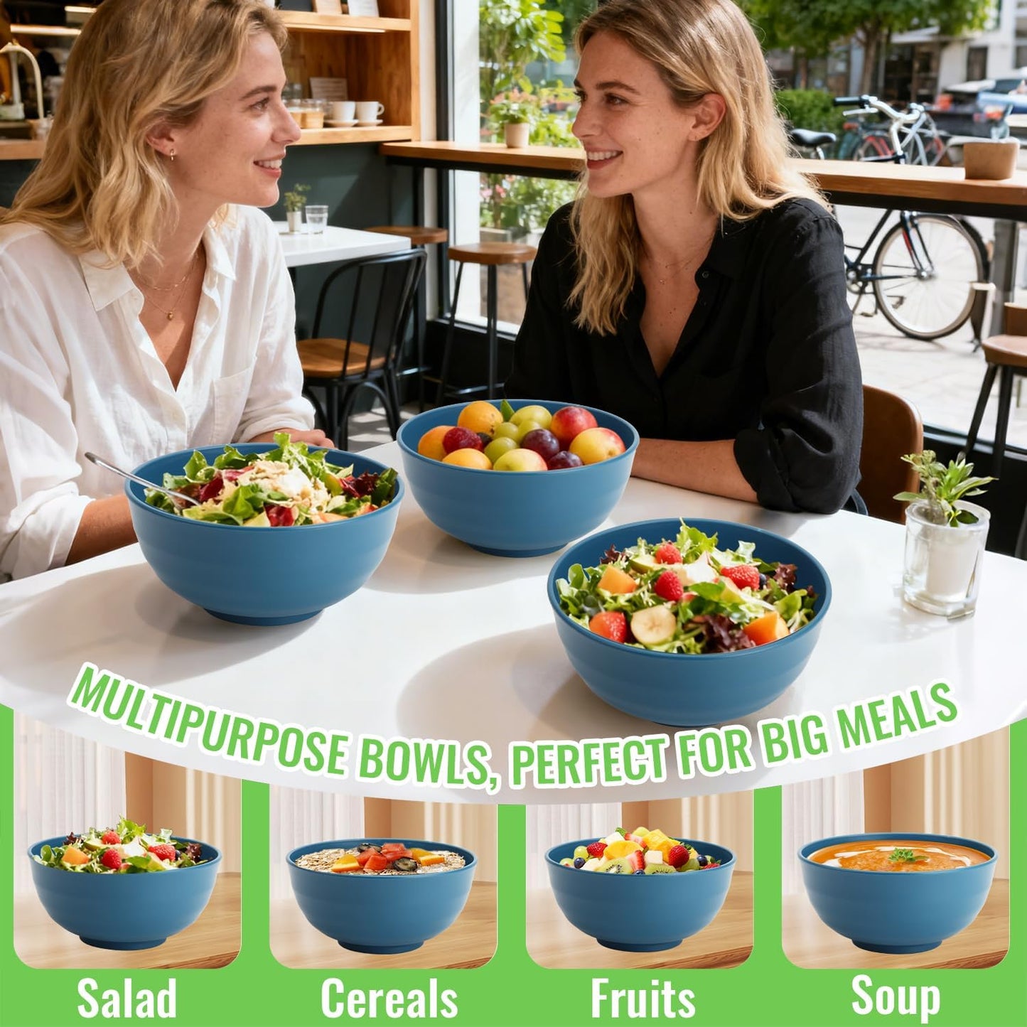 Wheat Straw Bowls Set with Lids, Unbreakable 40 OZ Cereal Bowls Set of 4, Salad Container for Lunch, Microwave & Dishwasher Safe Bowl Set for Kitchen, Picnic, RV, Camping, Multi