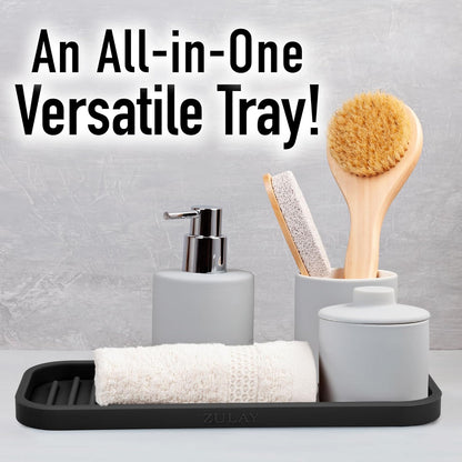 Zulay Kitchen (9x3.5in Sponge Holder for Kitchen Sink - Flexible Heavy-duty Multipurpose Sink Caddy - Counter Organizer for Kitchen, Bathroom, Makeup, Trinkets & More! (Grey)