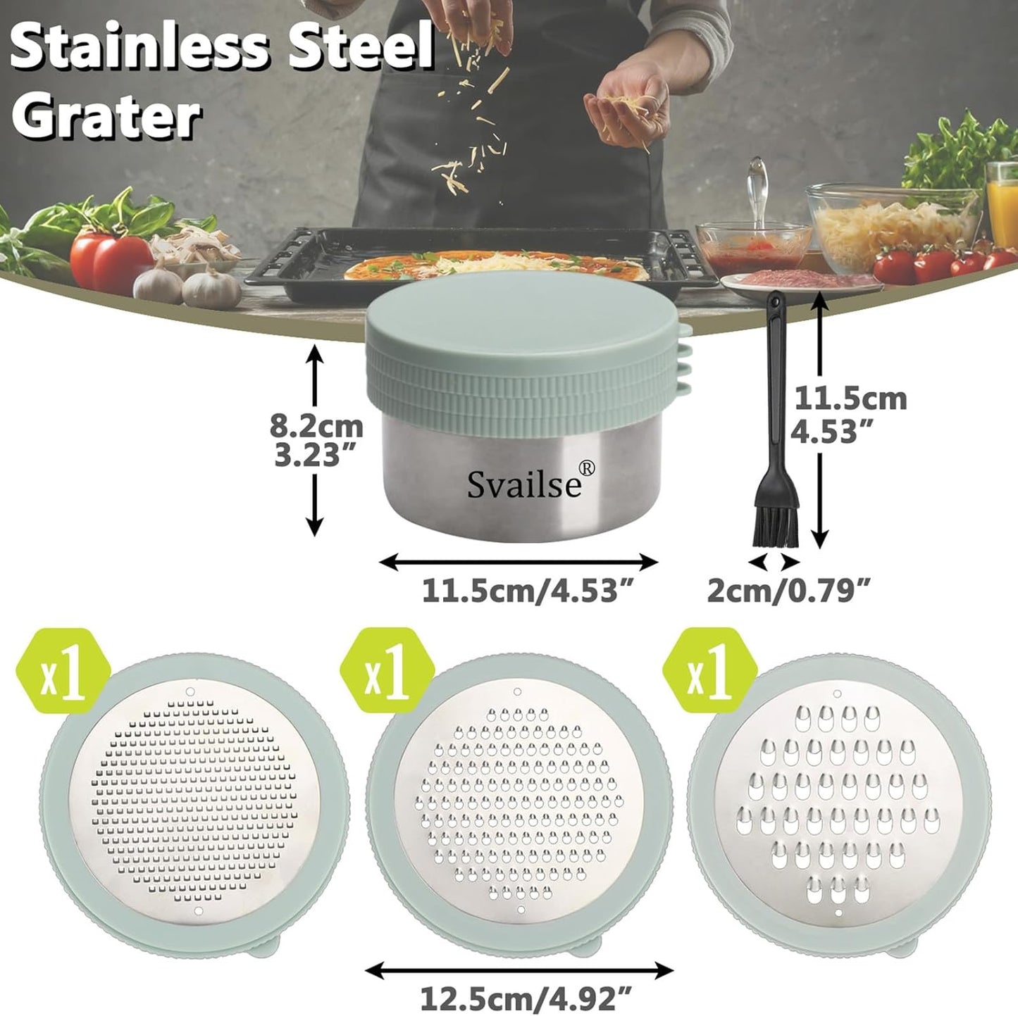 Cheese Grater with Container, 4 in 1 Box Gratters for Fine, Medium and Coarse, Handheld Lemon Zester for Parmesan, Ginger, Garlic, Nutmeg, Chocolate (Light Green)